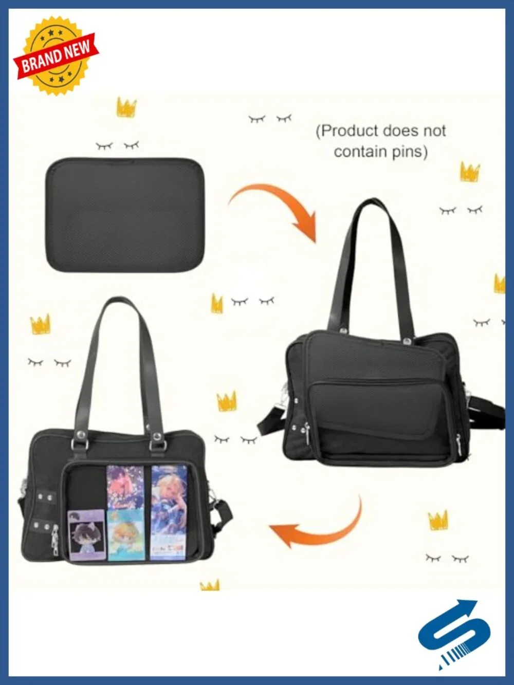 Kawaii Ita Bag Crossbody Purse with Clear Display Window Corduroy Messenger Bag